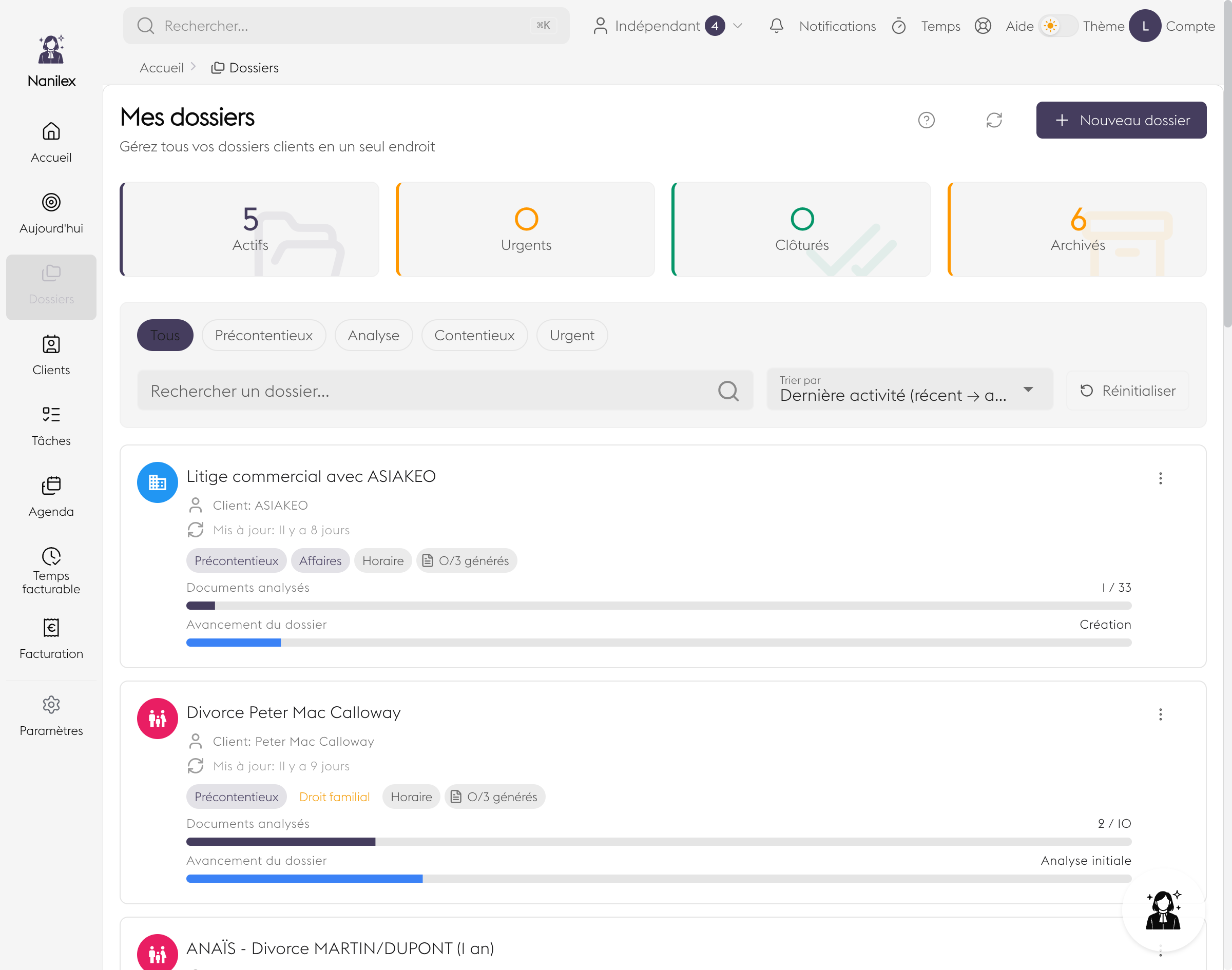 Gestion des dossiers dans Nanilex